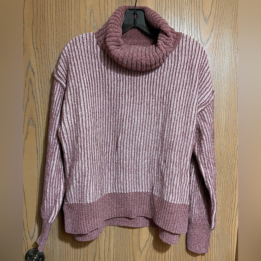 Ribbed Sweater in Mauve with a Cowl Neck